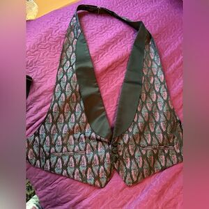 Tux beautiful purple, teal  & black vest L  adjustable at neck and back